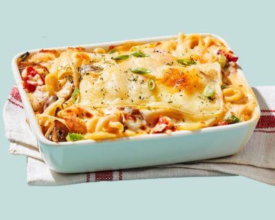 Lobster and shrimp linguine casserole au gratin